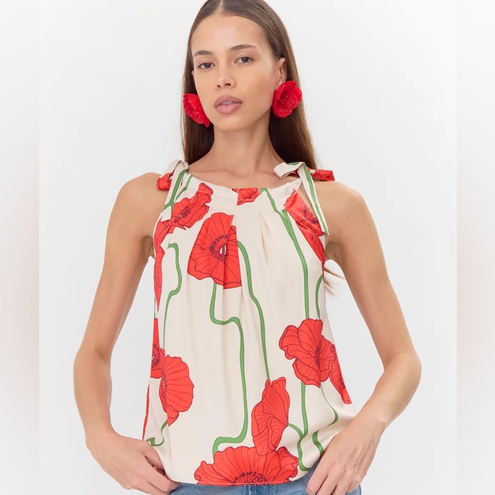 Adelyn Rae Red Floral Sleeveless Blouse